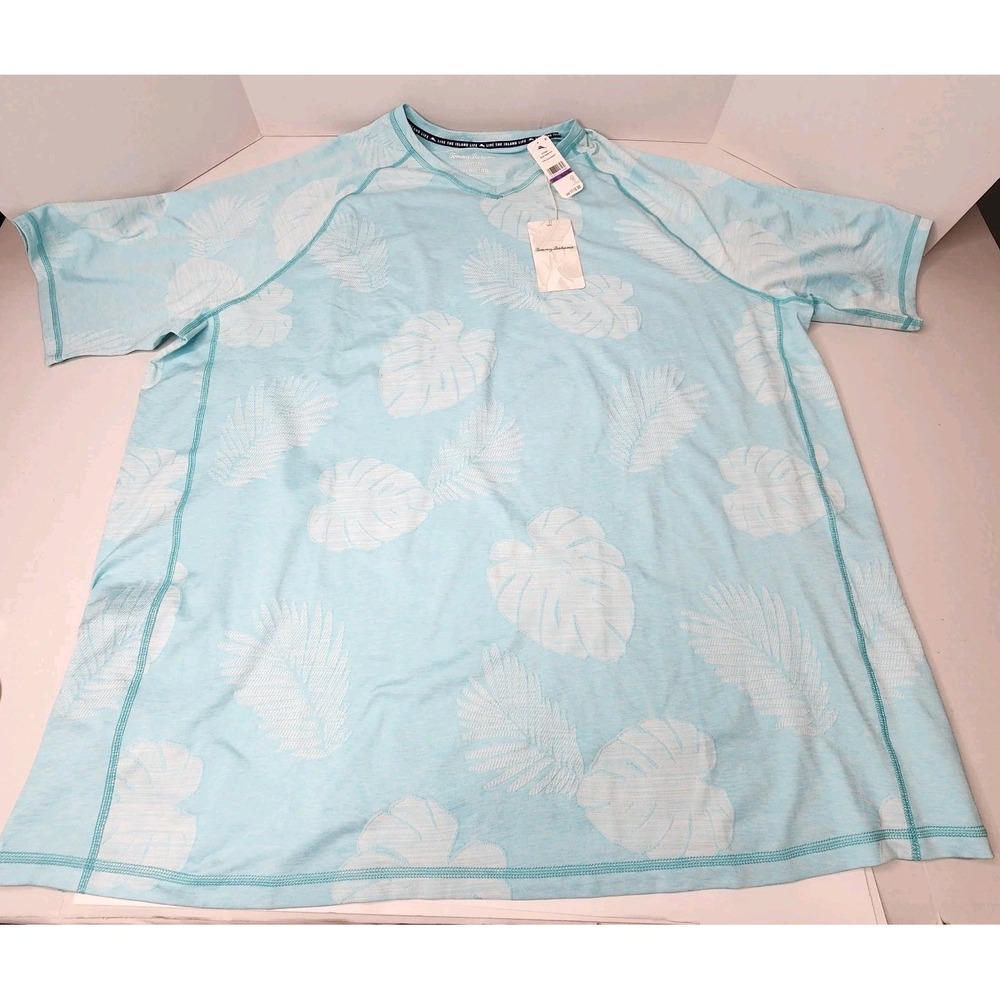 Tommy Bahama Delray Frond 2XLB Island Zone V Neck Tshirt Light Blue Travel NWT